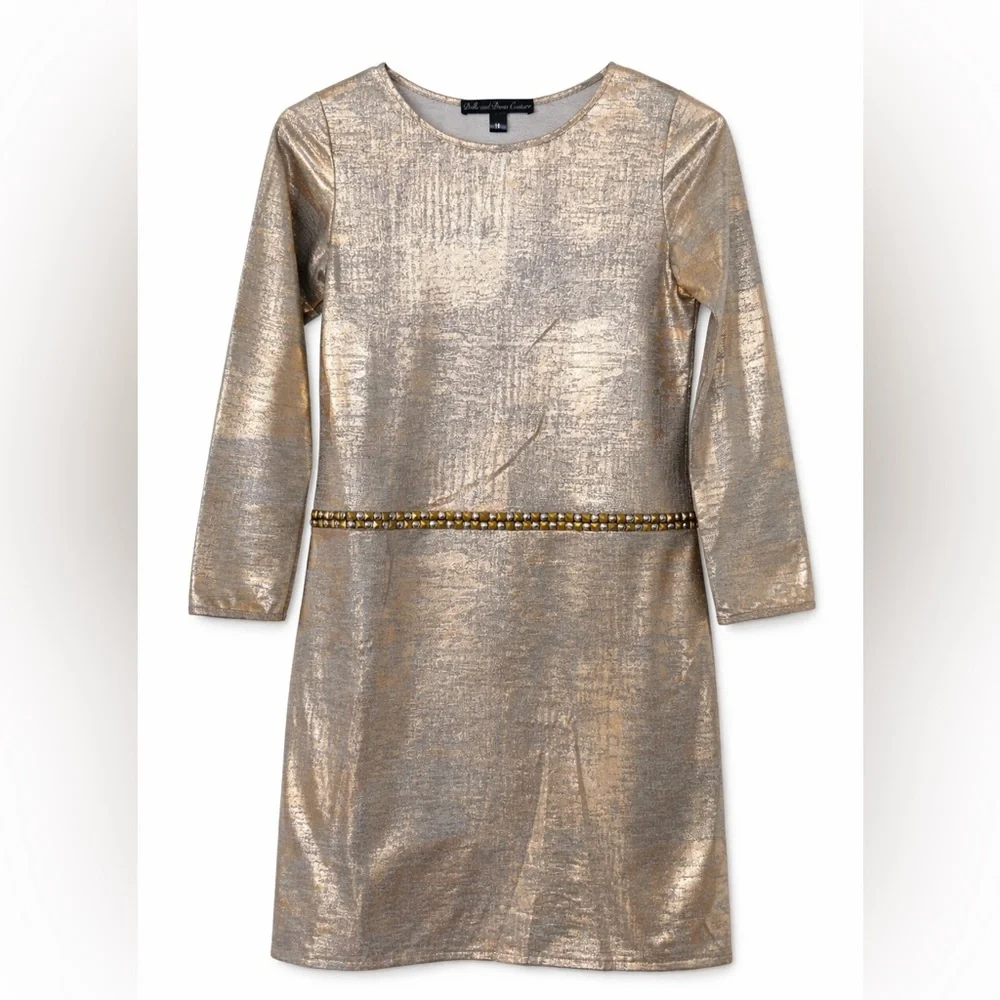 Dolls & Divas Designer Rose Gold Silver Girls Party Dress Long Sleeves sz 16 NWT